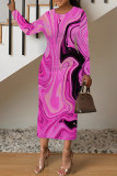 1 Custom Casual Digital Printing O Neck Long Sleeve Midi Dress