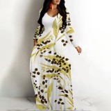1 Custom Casual Digital Printing V Neck Long Dress with Pockets