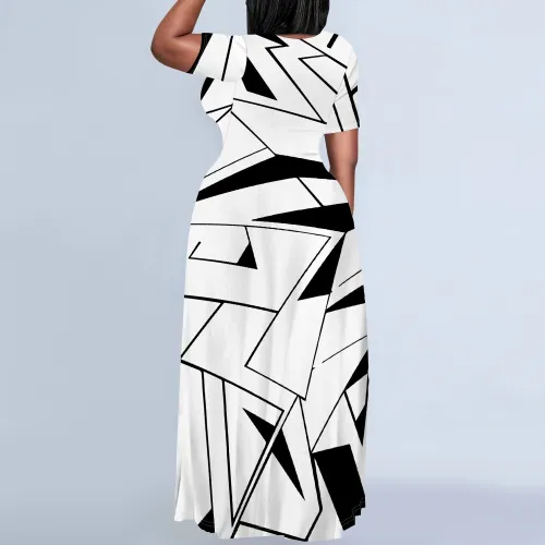 1 Custom Casual Digital Printing Short Sleeve Plus Size Maxi Dress