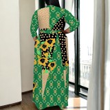 1 Custom Casual Digital Printing Half Sleeve Plus Size Maxi Dress
