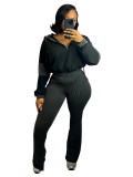 Twisted Stripe Sweatshirt Stitching Hooded Flared Pants Two-piece Set