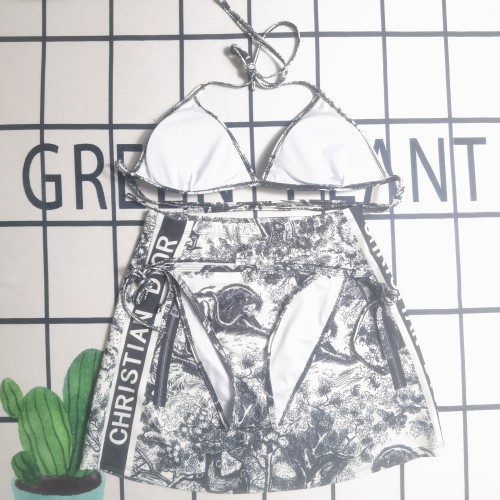 Summer Printed Padded Hatler Backless Three Piece Bikini Swimwears