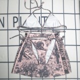 Summer Printed Padded Hatler Backless Three Piece Bikini Swimwears