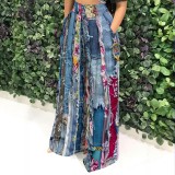1 Custom Casual Digital Printing High Waist Wide Leg Pants With Pockets