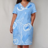 1 Custom Casual Digital Printing V Neck Plus Size Midi Dresses
