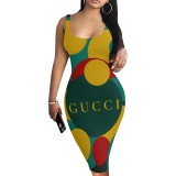 1 Custom Casual Digital Printing U Neck Sleeveless Midi Dress