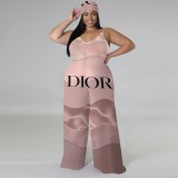 1 Custom Casual Digital Printing V-neck Straps Wide-leg Long Jumpsuit with headscarf