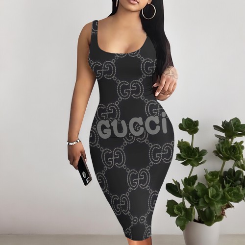 1 Custom Casual Digital Printing U Neck Sleeveless Midi Dress