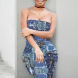 1 Custom Casual Digital Printing Strapless Mini Bodycon Dress