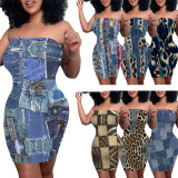 1 Custom Casual Digital Printing Strapless Mini Bodycon Dress