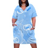 1 Custom Casual Digital Printing V Neck Plus Size Midi Dresses