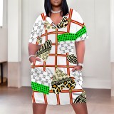 1 Custom Casual Digital Printing V Neck Plus Size Midi Dresses