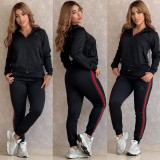 Casual Jacquard Zipper Long Sleeve Sportswear Hoodie Sweatshirt Pant Set