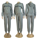 Casual Jacquard Zipper Long Sleeve Sportswear Hoodie Sweatshirt Pant Set