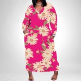 1 Custom Casual Digital Printing V Neck Plus Size Maxi Dresses With Pockets