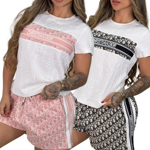 Casual Jacquard Short Sleeve Sports Shorts Set