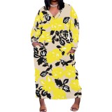 1 Custom Casual Digital Printing V Neck Plus Size Maxi Dresses With Pockets
