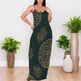 1 Custom Casual Digital Printing V Neck Straps Long Dresses
