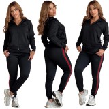 Casual Jacquard Zipper Long Sleeve Sportswear Hoodie Sweatshirt Pant Set