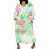 1 Custom Casual Digital Printing V Neck Plus Size Maxi Dresses With Pockets