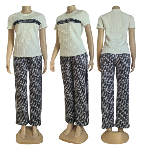 Casual Jacquard Short Sleeve Sportswear Pant Set