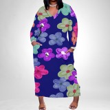 1 Custom Casual Digital Printing V Neck Plus Size Maxi Dresses With Pockets