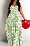 1 Custom Casual Digital Printing V Neck Straps Long Dresses