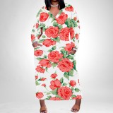 1 Custom Casual Digital Printing V Neck Plus Size Maxi Dresses With Pockets