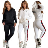 Casual Jacquard Zipper Long Sleeve Sportswear Hoodie Sweatshirt Pant Set