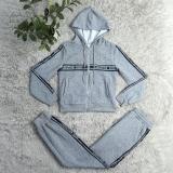 Casual Jacquard Zipper Long Sleeve Sportswear Hoodie Sweatshirt Pant Set