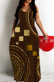 1 Custom Casual Digital Printing V Neck Straps Long Dresses