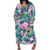 1 Custom Casual Digital Printing V Neck Plus Size Maxi Dresses With Pockets