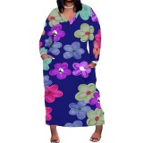 1 Custom Casual Digital Printing V Neck Plus Size Maxi Dresses With Pockets