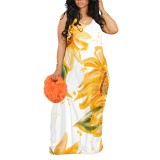 1 Custom Casual Digital Printing O Neck Straps Long Dresses