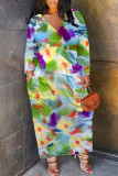 1 Custom Casual Digital Printing V Neck Plus Size Maxi Dresses With Pockets