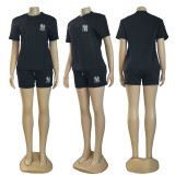 Solid Knitted Jacquard Summer Round Neck Pullover Shorts Sportswear Set