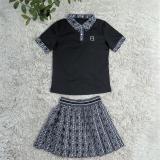 Casual Embroidered Sports Lapel Short Sleeve Pleated Skirt Set