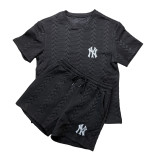 Solid Knitted Jacquard Summer Round Neck Pullover Shorts Sportswear Set