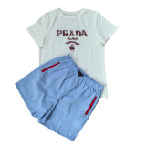 Summer Cotton Embroidery Solid Color Short Sleeve Two-piece Short Set