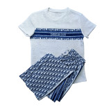 Summer Jacquard Short Sleeve T-shirt Stretch Lace-Up Wide-leg Pants