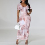 1 Custom Casual Digital Printing Short Sleeve Long Dresses