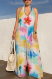 1 Custom Casual Digital Printing Sleeveless V-Neck Halter Wide Leg Jumpsuit (With Pockets)