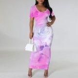 1 Custom Casual Digital Printing Short Sleeve Long Dresses