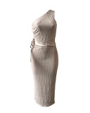 Casual Single Shoulder Drawstring Vest & Long Skirts