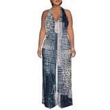 1 Custom Casual Digital Printing Sleeveless V-Neck Halter Wide Leg Jumpsuit (With Pockets)