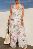 1 Custom Casual Digital Printing Sleeveless V-Neck Halter Wide Leg Jumpsuit (With Pockets)