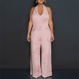 1 Custom Casual Digital Printing Sleeveless V-Neck Halter Wide Leg Jumpsuit (With Pockets)