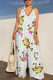 1 Custom Casual Digital Printing Sleeveless V-Neck Halter Wide Leg Jumpsuit (With Pockets)