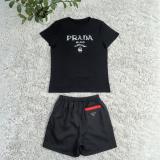 Summer Cotton Embroidery Solid Color Short Sleeve Two-piece Short Set