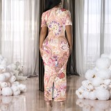 1 Custom Casual Digital Printing Short Sleeve Long Dresses